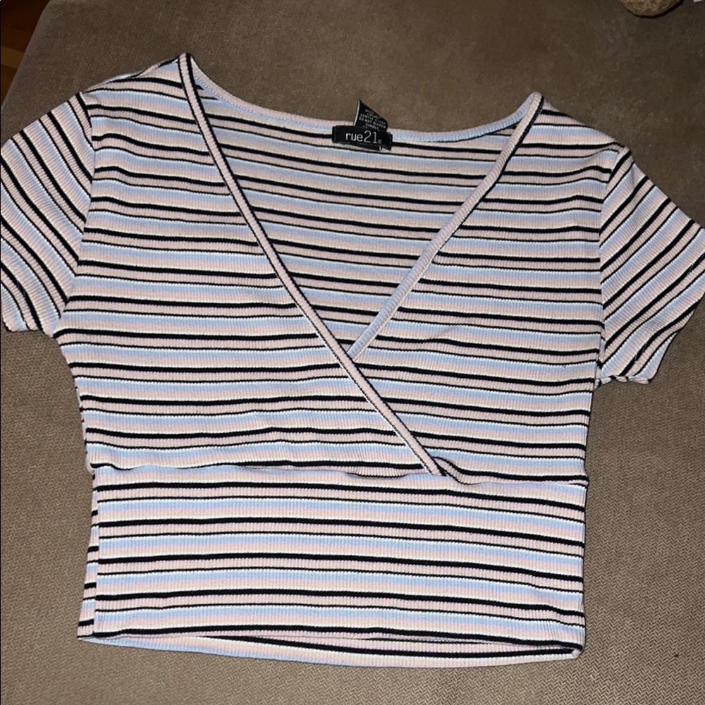 Rue21 Black and White Crop Wrap Blouse
